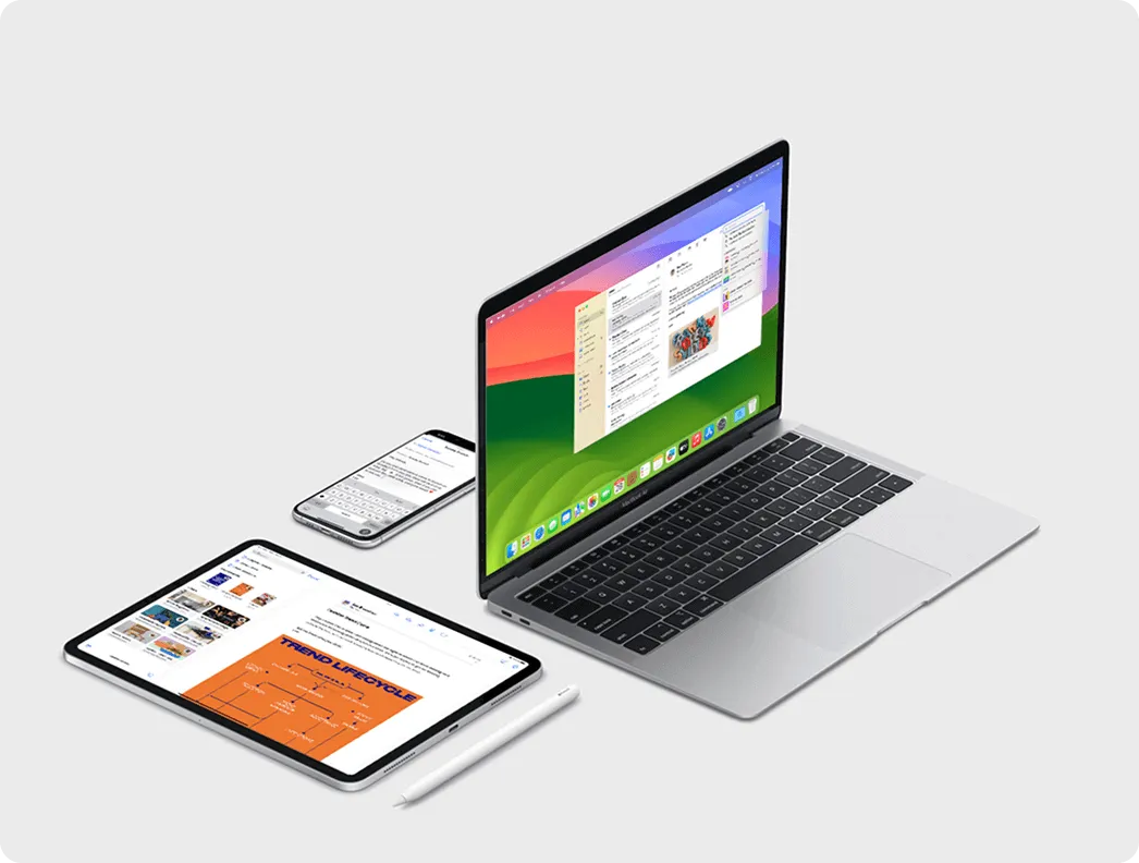 iPad, iPhone and MacBook