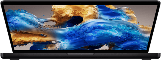 Slightly open MacBook Pro revealing a colorful screen
