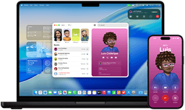 14-inch MacBook Pro and iPhone 16 — the iPhone is calling a contact named Luis while the MacBook Pro shows the same call in the Phone app