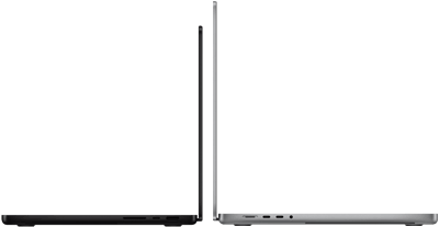 MacBook Pro 14-inch and 16-inch back to back, showing size difference and emphasizing the narrow profile