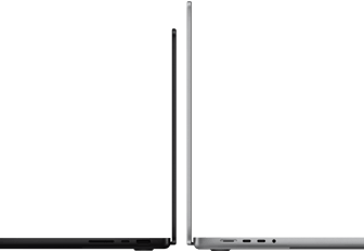 MacBook Pro 14-inch and 16-inch back to back, showing size difference and emphasising the narrow profile