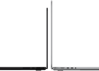 MacBook Pro 14-inch and 16-inch back to back, showing size difference and emphasising the narrow profile