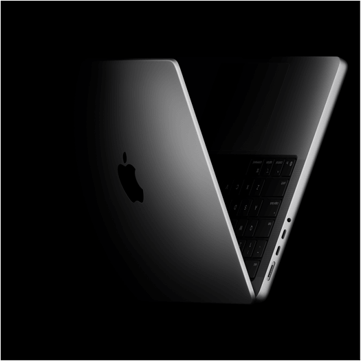 MacBook Pro positioned into the shape of a V, referencing the M5 chip family