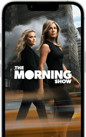 iPhone 17e front screen showing the Apple TV+ series The Morning Show