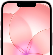 iPhone 17e, partial front exterior with Ceramic Shield 2, soft pink colour, showing wallpaper image of a pink flower
