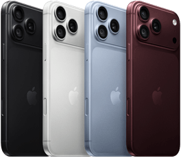 iPhone 18 Pro devices in a row, back exterior, all four colours: Burgundy, Glacier, Silver, Black, Pro Fusion camera system in top left corner, 3 lenses, microphone, flash