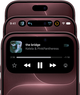 3 iPhone 18 Pro devices in Burgundy fanned out to show Dynamic Island in different modes: off, minimised, maximised