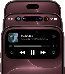 3 iPhone 18 Pro devices in Burgundy fanned out to show Dynamic Island in different modes: off, minimised, maximised
