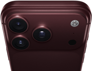 iPhone 18 Pro Max, burgundy colour (dark red), back exterior, Pro Fusion camera system at top, 3 lenses, variable aperture blades partially closed, flash, microphone and LiDAR scanner, top exterior, mobile antenna, flat sides, rounded edges